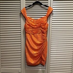 Elegant Orange Sequin Dress